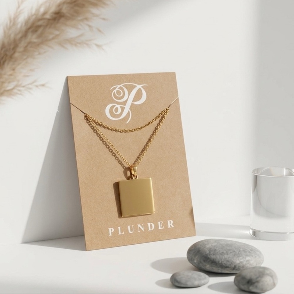 Plunder Gold Tone Square Pendant Necklace